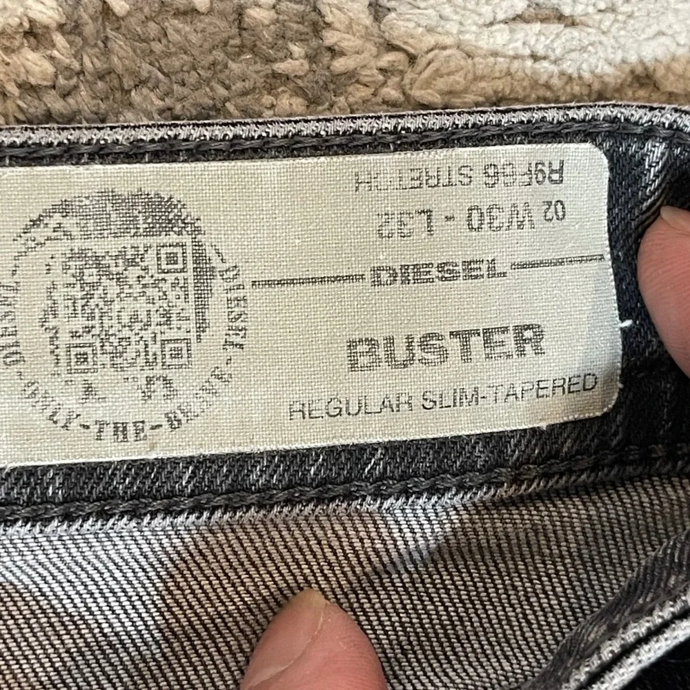 Diesel Buster Regular Slim-Tapered Jeans Mens‎ 30x32 Faded Black Fly Stretch